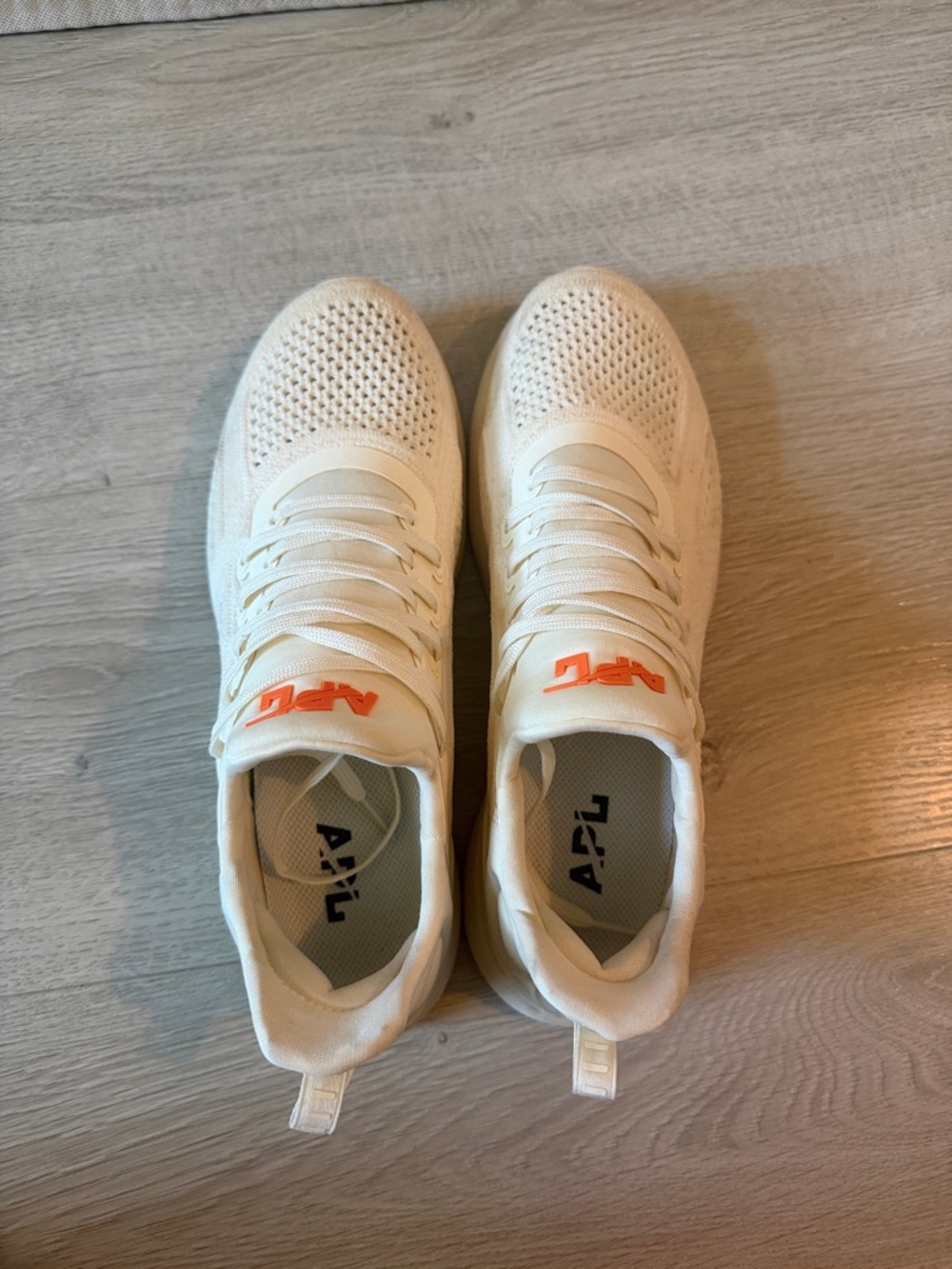 APL Women's Knit Athletic Sneakers in Cream with Orange Logo
